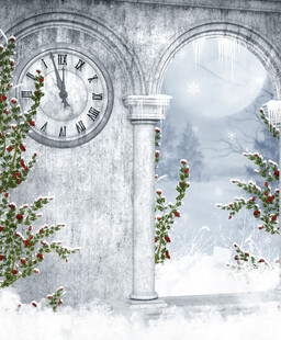 冬日雪景中的复古时钟景观