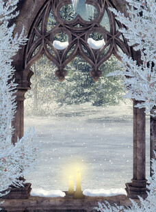 冬日窗边烛光雪景美景