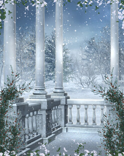 冬日雪景中的古典柱廊