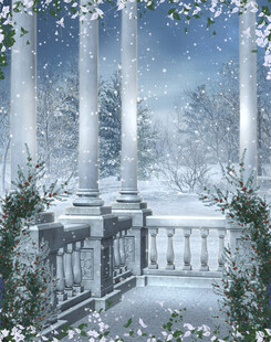 冬日雪景中的古典廊柱景观