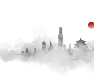 水墨风中式城市景观意境图