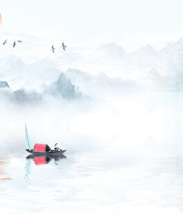 孤舟泛江天地间一抹孤影