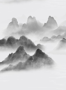 水墨山水间的云雾缭绕