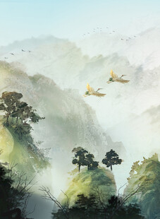 山间飞鸟图