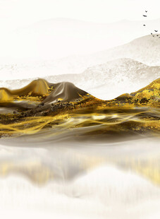 金色山水抽象艺术图景