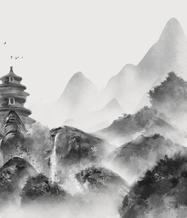 水墨山水间的古韵楼阁