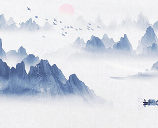 水墨山水间的孤舟意境