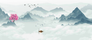 水墨山水间的诗意泛舟景