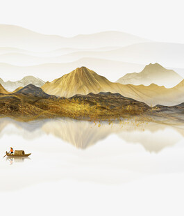 山水间孤舟悠然美景