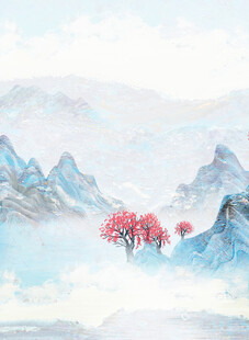 水墨山水间的烂漫桃花