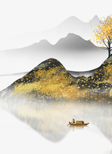 秋江孤舟山水诗意画境