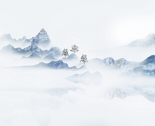 水墨山水云雾缭绕意境图