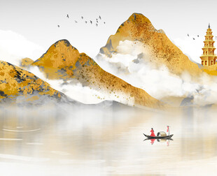 水墨山水间的孤舟行旅