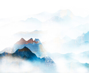 水墨云雾中的山景