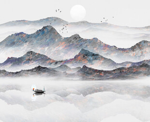 水墨山水间的孤舟意境