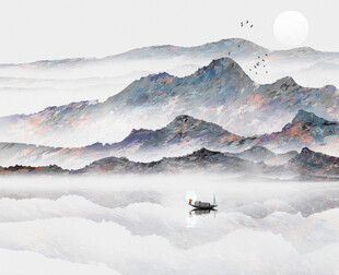 水墨山水间的孤舟意境