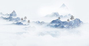 水墨风格的云雾缭绕山峦