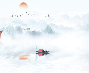 江上孤舟迎日出