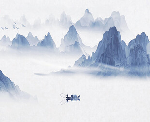 水墨山水间的孤舟意境