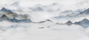 水墨云雾间的山峦美景