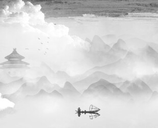 水墨山水间的孤舟意境