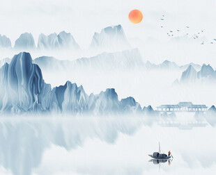 水墨山水间的孤舟意境