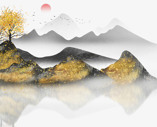 秋日山水水墨风光图