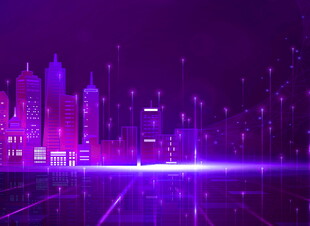 梦幻紫色未来城市夜景