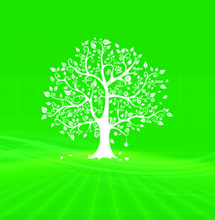 绿色背景中的白色抽象树