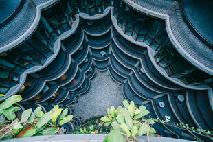 螺旋楼梯下绿植点缀景致