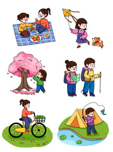 春日户外休闲活动场景手绘插画