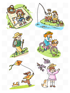 户外亲子趣味活动插画