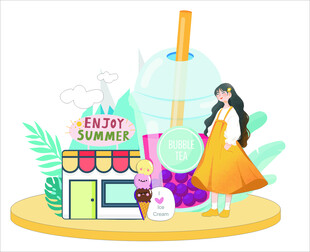 女孩享受夏日冰淇淋时光