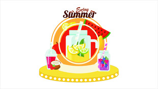 夏日冰爽柠檬汽水插画