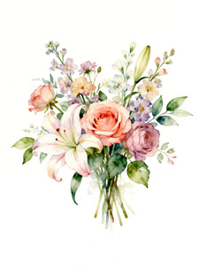 水彩手绘花束缤纷花卉图
