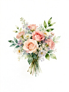 手绘清新多彩花卉花束