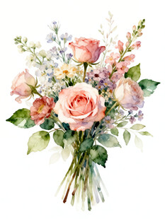 手绘浪漫花卉花束