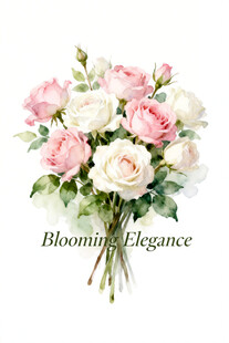 粉色白色玫瑰花束插画