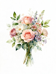 手绘清新多彩花卉花束