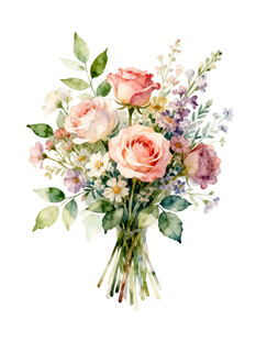 手绘清新多彩花卉花束