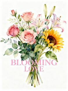 水彩绘多彩花卉组合