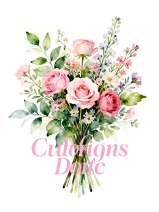 手绘粉色花卉花束插画