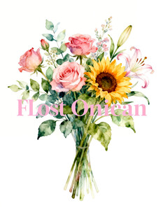 水彩绘多彩花卉花束