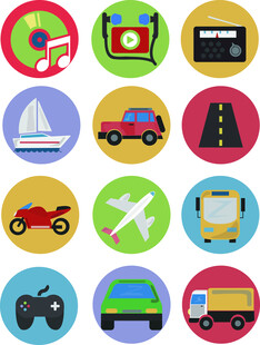 多彩交通工具与娱乐图标