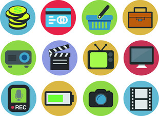 多彩媒体与办公图标集合