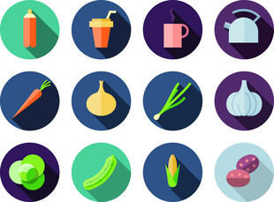 多彩厨房食材图标集合