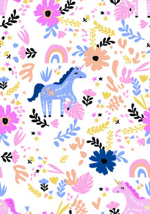 梦幻花卉动物童趣插画