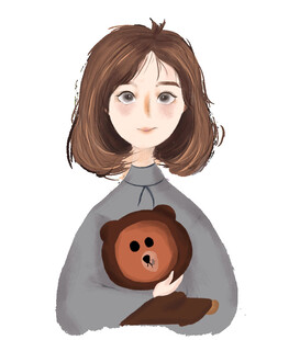 怀抱小熊的可爱女孩