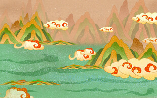 梦幻山水间的可爱锦鲤