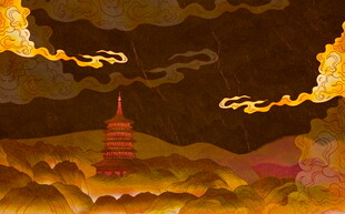 古风山水云雾中的建筑